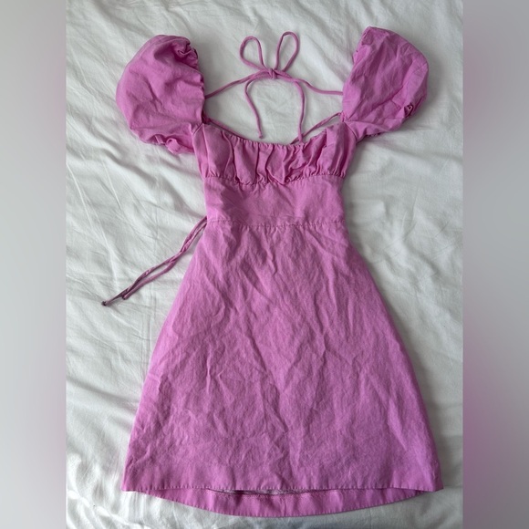 ZARA Pink Puff Sleeve Dress with lace up back - Picture 4 of 6
